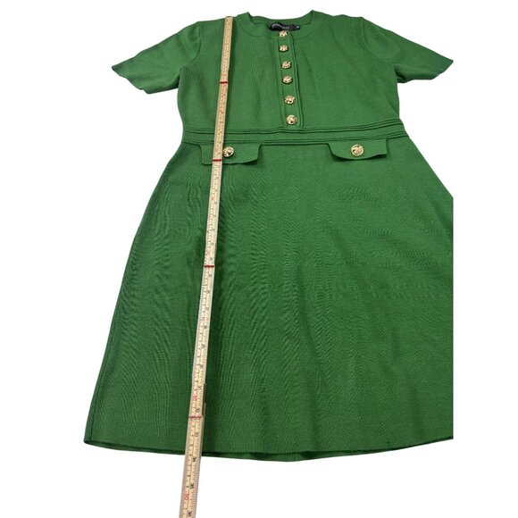 Merokeety Green Short-Sleeve Knee-Length Dress With Gold Button Accents Ribbed D - Picture 5 of 12